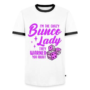 Cray Bunco Lady Design for a Bunco Babe - Men's Ringer Shirt - white/black - Front - AI Model Female 172 light (172cm) & AI Model Male 178 dark (178cm)