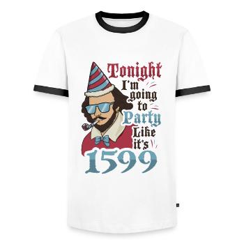 William Shakespeare Theatre Literature - Men's Ringer Shirt - white/black - Front - AI Model Female 172 light (172cm) & AI Model Male 178 dark (178cm)