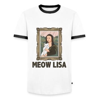 Mona Lisa Cat Art Lovers and Cat Lovers - Men's Ringer Shirt - white/black - Front - AI Model Female 172 light (172cm) & AI Model Male 178 dark (178cm)