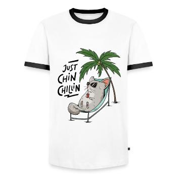 Just Chin Chillin Design for a Chinchilla - Men's Ringer Shirt - white/black - Front - AI Model Female 172 light (172cm) & AI Model Male 178 dark (178cm)