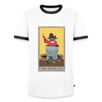 Waschbär Magier Tarotkarte - Männer Kontrast-T-Shirt - Weiß/Schwarz - Vorne - AI Model Female 172 light (172cm) & AI Model Male 178 dark (178cm)