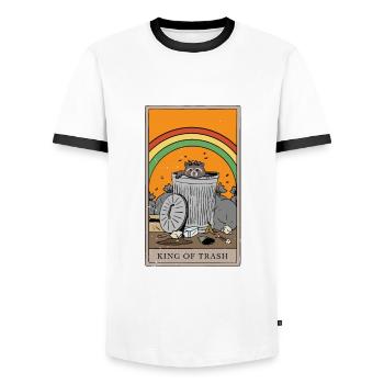 Waschbär König Tarotkarte - Männer Kontrast-T-Shirt - Weiß/Schwarz - Vorne - AI Model Female 172 light (172cm) & AI Model Male 178 dark (178cm)