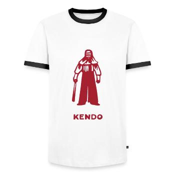 Kendo Outfit for Martial Arts Fighters - Men's Ringer Shirt - white/black - Front - AI Model Female 172 light (172cm) & AI Model Male 178 dark (178cm)