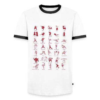 Martial Arts Styles Outfit for Martial Arts Fighters - Men's Ringer Shirt - white/black - Front - AI Model Female 172 light (172cm) & AI Model Male 178 dark (178cm)