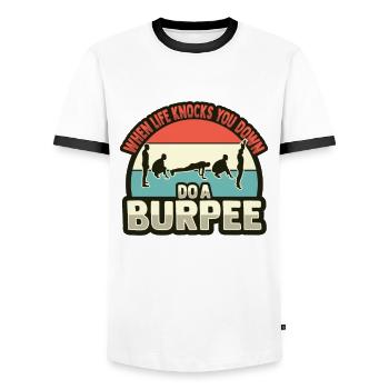 Burpees - Men's Ringer Shirt - white/black - Front - AI Model Female 172 light (172cm) & AI Model Male 178 dark (178cm)