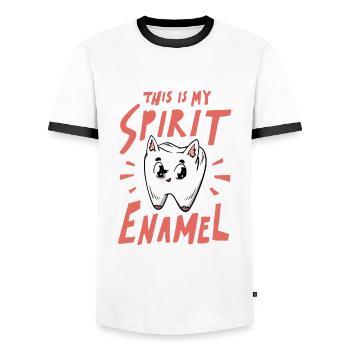This is my spirit enamel for a dental technician - Men's Ringer Shirt - white/black - Front - AI Model Female 172 light (172cm) & AI Model Male 178 dark (178cm)
