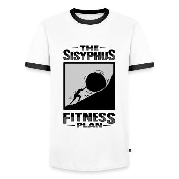 Sisyphus Philosophy Design - Men's Ringer Shirt - white/black - Front - AI Model Female 172 light (172cm) & AI Model Male 178 dark (178cm)