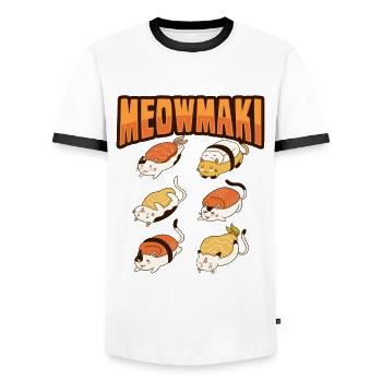 Cat Sushi Meow Maki - T-shirt contrasté Homme - blanc/noir - Devant - AI Model Female 172 light (172cm) & AI Model Male 178 dark (178cm)