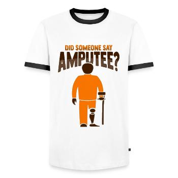 Prothèse de jambe amputée Amputation - T-shirt contrasté Homme - blanc/noir - Devant - AI Model Female 172 light (172cm) & AI Model Male 178 dark (178cm)