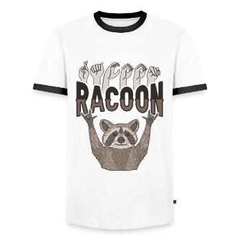 ILY Waschbär ASL Gebärdensprache - Männer Kontrast-T-Shirt - Weiß/Schwarz - Vorne - AI Model Female 172 light (172cm) & AI Model Male 178 dark (178cm)