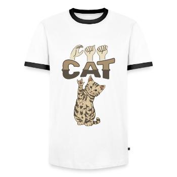 ILY Katze ASL Gebärdensprache - Männer Kontrast-T-Shirt - Weiß/Schwarz - Vorne - AI Model Female 172 light (172cm) & AI Model Male 178 dark (178cm)