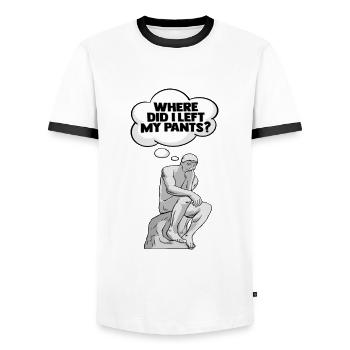 Denker Statue Hose Design für einen - Männer Kontrast-T-Shirt - Weiß/Schwarz - Vorne - AI Model Female 172 light (172cm) & AI Model Male 178 dark (178cm)