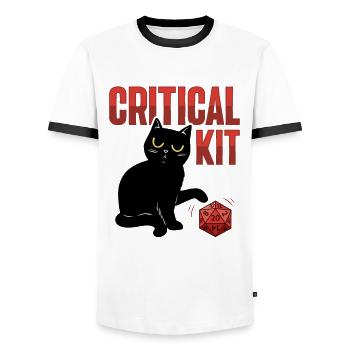 Conception D20 Cat pour un RPG GAMER - T-shirt contrasté Homme - blanc/noir - Devant - AI Model Female 172 light (172cm) & AI Model Male 178 dark (178cm)