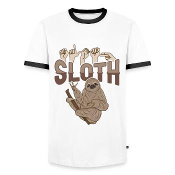 ILY Faultier Gebärdensprache - Männer Kontrast-T-Shirt - Weiß/Schwarz - Vorne - AI Model Female 172 light (172cm) & AI Model Male 178 dark (178cm)