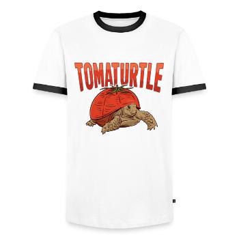 Tiernahrung Tomate Gemüse "tomatenschildkröte". - Männer Kontrast-T-Shirt - Weiß/Schwarz - Vorne - AI Model Female 172 light (172cm) & AI Model Male 178 dark (178cm)