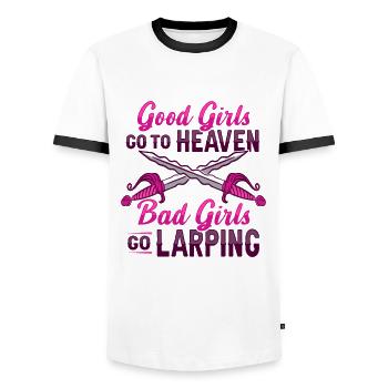 LARP RPG Roleplayers - Men's Ringer Shirt - white/black - Front - AI Model Female 172 light (172cm) & AI Model Male 178 dark (178cm)
