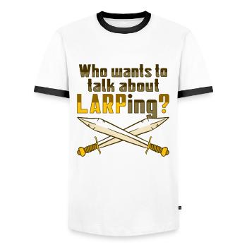 LARP RPG Roleplayers - Men's Ringer Shirt - white/black - Front - AI Model Female 172 light (172cm) & AI Model Male 178 dark (178cm)