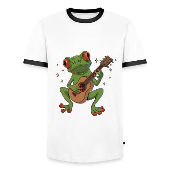 Red-eyed Frog Plays Guitar Design for a - Men's Ringer Shirt - white/black - Front - AI Model Female 172 light (172cm) & AI Model Male 178 dark (178cm)
