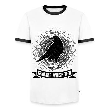 Blackbird Grackle Whisperer Design pour les ornithologues amateurs - T-shirt contrasté Homme - blanc/noir - Devant - AI Model Female 172 light (172cm) & AI Model Male 178 dark (178cm)