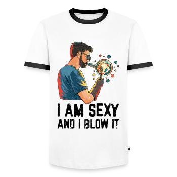 Conception en verre soufflé à la main pour un souffleur de verre - T-shirt contrasté Homme - blanc/noir - Devant - AI Model Female 172 light (172cm) & AI Model Male 178 dark (178cm)