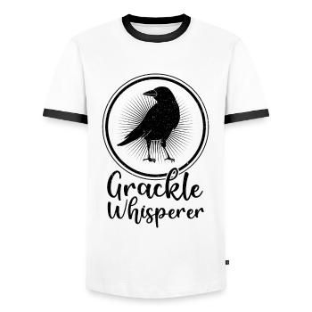 Blackbird Grackle Bird Design pour les ornithologues amateurs - T-shirt contrasté Homme - blanc/noir - Devant - AI Model Female 172 light (172cm) & AI Model Male 178 dark (178cm)
