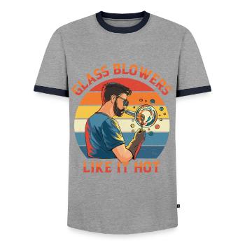 Conception en verre soufflé à la main pour souffleur de verre - T-shirt contrasté Homme - gris/marine  - Devant - AI Model Female 172 light (172cm) & AI Model Male 178 light (178cm)