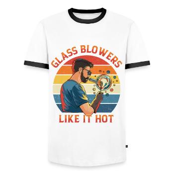 Handblown glass design for a glassblower - Men's Ringer Shirt - white/black - Front - AI Model Female 172 light (172cm) & AI Model Male 178 dark (178cm)