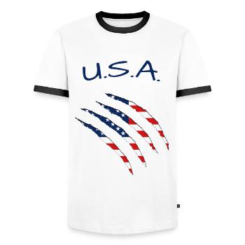 USA America - Männer Kontrast-T-Shirt - Weiß/Schwarz - Vorne - AI Model Female 172 light (172cm) & AI Model Male 178 dark (178cm)