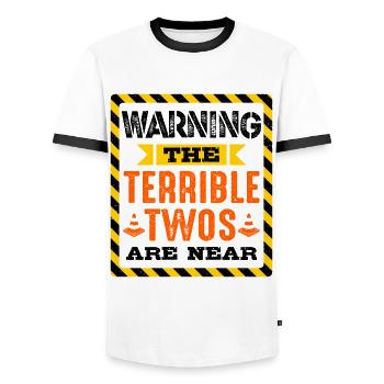 Attention: Les horribles jumeaux sont proches - T-shirt contrasté Homme - blanc/noir - Devant - AI Model Female 172 light (172cm) & AI Model Male 178 dark (178cm)