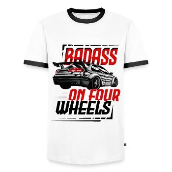 Badass on four wheels for a car enthusiast - Men's Ringer Shirt - white/black - Front - AI Model Female 172 light (172cm) & AI Model Male 178 dark (178cm)