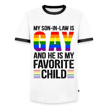 Mein Schwiegersohn ist schwul und ich liebe ihn - Männer Kontrast-T-Shirt - Weiß/Schwarz - Vorne - AI Model Female 172 light (172cm) & AI Model Male 178 dark (178cm)