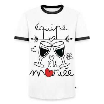 Team De La Mariée EVJF Future Mariée - T-shirt contrasté Homme - blanc/noir - Devant - AI Model Female 172 light (172cm) & AI Model Male 178 dark (178cm)