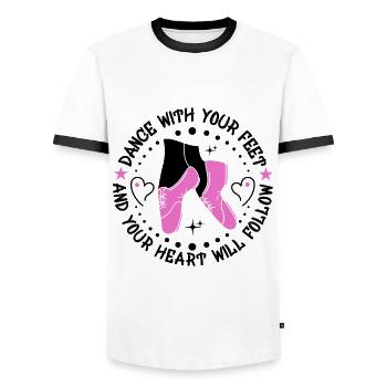 Danseur de claquettes Chaussures de danse à claquettes Instructeur de danse à claquettes - T-shirt contrasté Homme - blanc/noir - Devant - AI Model Female 172 light (172cm) & AI Model Male 178 dark (178cm)