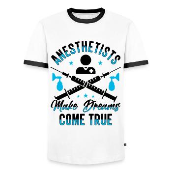 Anesthesiologist Anesthesia Anesthesiology Anesthesiologist - Men's Ringer Shirt - white/black - Front - AI Model Female 172 light (172cm) & AI Model Male 178 dark (178cm)