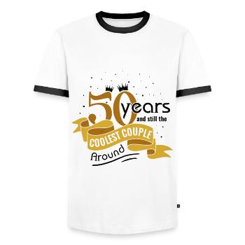 50e anniversaire de mariage Mari Femme Mariage - T-shirt contrasté Homme - blanc/noir - Devant - AI Model Female 172 light (172cm) & AI Model Male 178 dark (178cm)