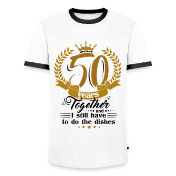 50. Anniversaire de mariage Mari Femme Relation de mariage - T-shirt contrasté Homme - blanc/noir - Devant - AI Model Female 172 light (172cm) & AI Model Male 178 dark (178cm)