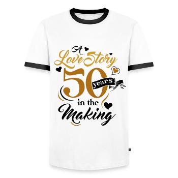 50. Anniversaire de mariage Mari Femme Relation de mariage - T-shirt contrasté Homme - blanc/noir - Devant - AI Model Female 172 light (172cm) & AI Model Male 178 dark (178cm)
