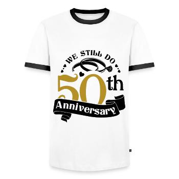 50th Wedding Anniversary Husband Wife Marriage - Men's Ringer Shirt - white/black - Front - AI Model Female 172 light (172cm) & AI Model Male 178 dark (178cm)