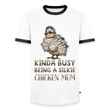 Silkie Chicken Mom Chinese Silk Chicken - Men's Ringer Shirt - white/black - Front - AI Model Female 172 light (172cm) & AI Model Male 178 dark (178cm)