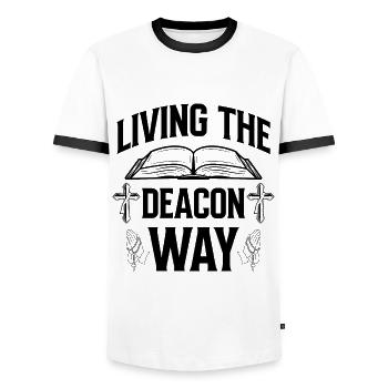 Church Deacon Religion Christian Faith Church - Men's Ringer Shirt - white/black - Front - AI Model Female 172 light (172cm) & AI Model Male 178 dark (178cm)