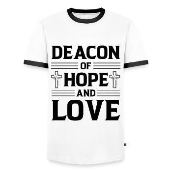 Church Deacon Religion Christian Faith Church - Men's Ringer Shirt - white/black - Front - AI Model Female 172 light (172cm) & AI Model Male 178 dark (178cm)