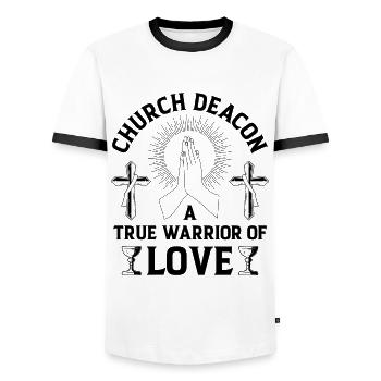 Church Deacon Religion Christian Faith Church - Men's Ringer Shirt - white/black - Front - AI Model Female 172 light (172cm) & AI Model Male 178 dark (178cm)