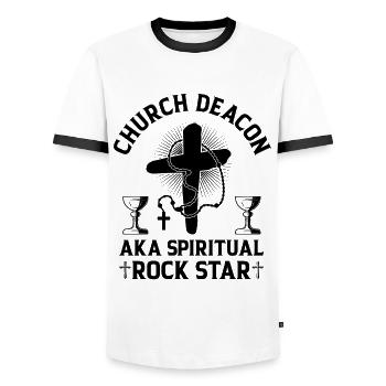 Church Deacon Religion Christian Faith Church - Men's Ringer Shirt - white/black - Front - AI Model Female 172 light (172cm) & AI Model Male 178 dark (178cm)