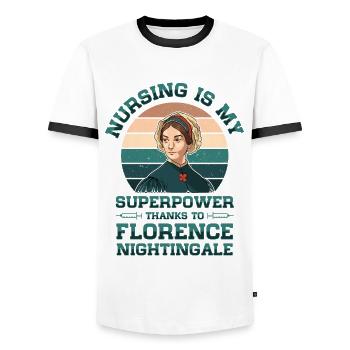 Infirmière Florence Nightingale Medical - T-shirt contrasté Homme - blanc/noir - Devant - AI Model Female 172 light (172cm) & AI Model Male 178 dark (178cm)