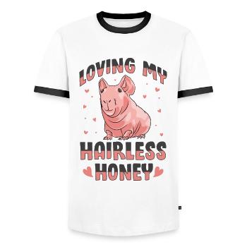 Hairless guinea pig Skinny piggy - Men's Ringer Shirt - white/black - Front - AI Model Female 172 light (172cm) & AI Model Male 178 dark (178cm)
