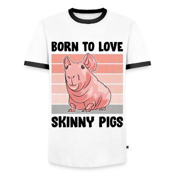 Hairless guinea pig Skinny piggy - Men's Ringer Shirt - white/black - Front - AI Model Female 172 light (172cm) & AI Model Male 178 dark (178cm)