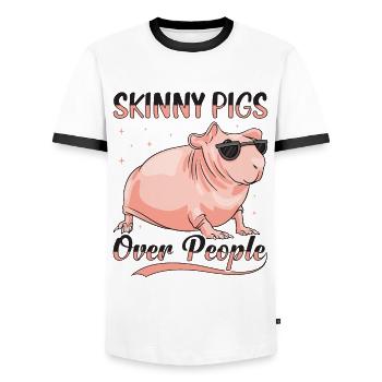 Hairless guinea pig Skinny piggy - Men's Ringer Shirt - white/black - Front - AI Model Female 172 light (172cm) & AI Model Male 178 dark (178cm)