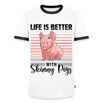 Hairless guinea pig Skinny piggy - Men's Ringer Shirt - white/black - Front - AI Model Female 172 light (172cm) & AI Model Male 178 dark (178cm)