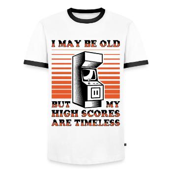 Lecteurs vidéo Retro Gamer Gaming Classic 80s - T-shirt contrasté Homme - blanc/noir - Devant - AI Model Female 172 light (172cm) & AI Model Male 178 dark (178cm)