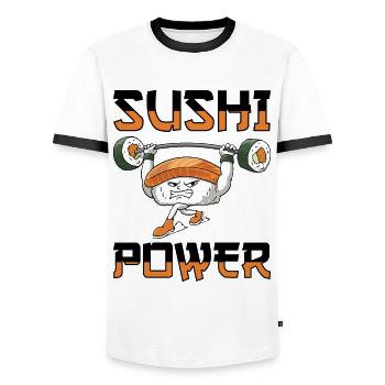 Cuisine japonaise Sushi Lovers Bodybuilders - T-shirt contrasté Homme - blanc/noir - Devant - AI Model Female 172 light (172cm) & AI Model Male 178 dark (178cm)